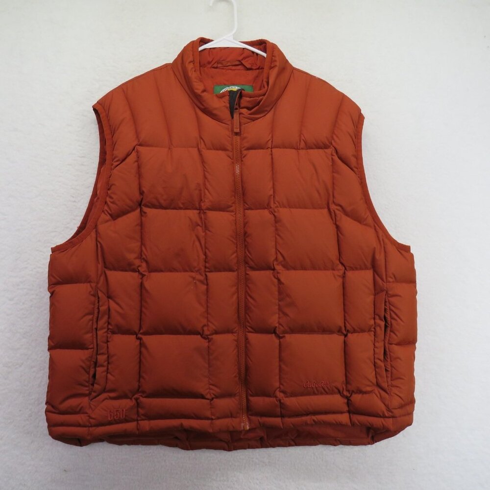 Cabela's Vest Mens 2XL Orange‎ Down Puffer Jacket 650 Fill Insulated Outdoor